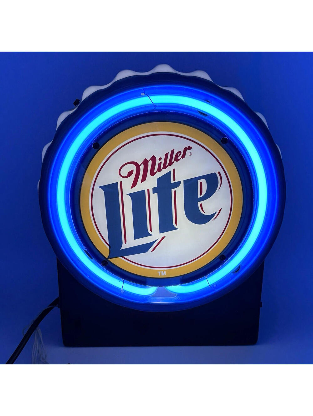 Miller Lite Blue Neon Beer Sign Electric Bottle Cap Bar Light 12.5” MADE IN USA